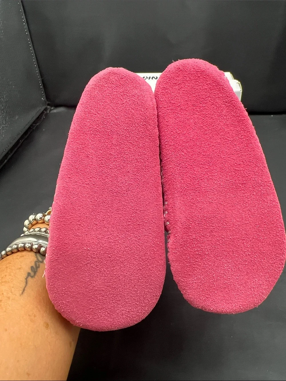 Minnetonka Kids Pink Suede Fringe Moccasins